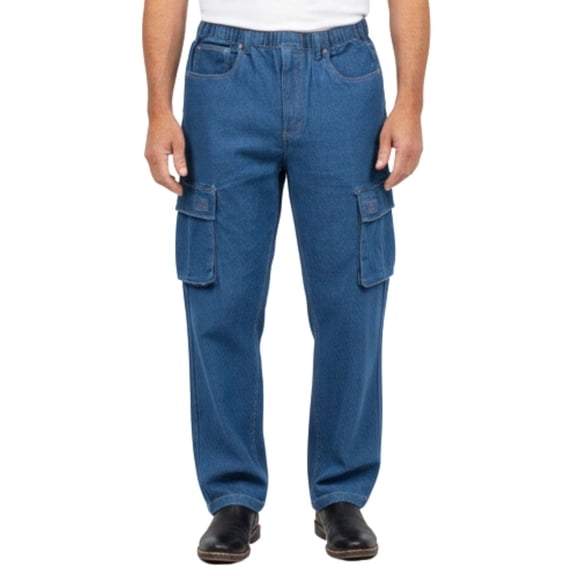Turtle Bay New York Men’s Double Cargo Pocket Pull-on Jeans – Rugged Cargo Pants in Cotton Blend Fabric