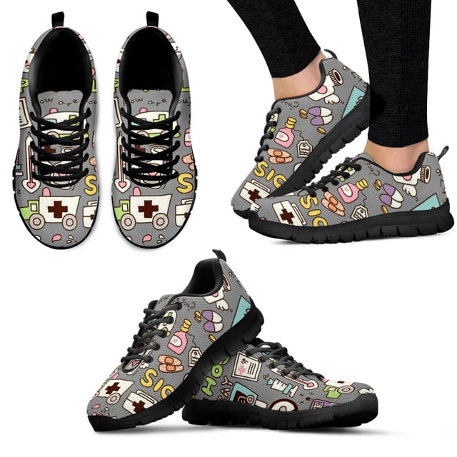 Zapatos planos de enfermera de primavera para mujer, zapatillas con estampado de enfermeras de dibujos animados, de malla transpirable