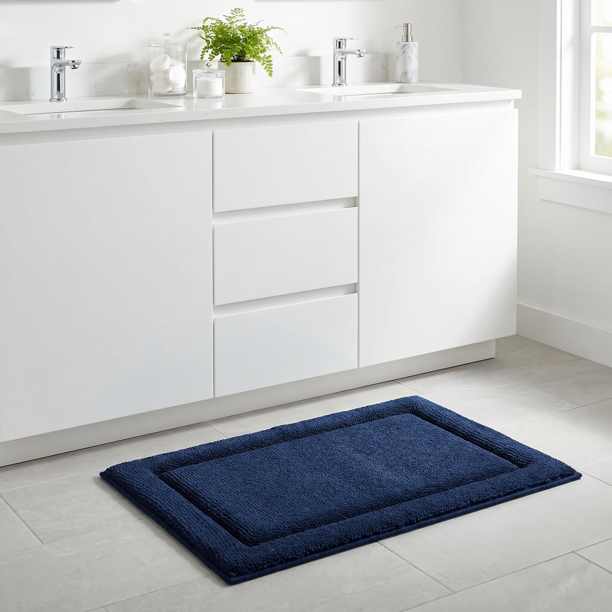 Unique Bargains Ultra Soft Shaggy Bath Mat Super Absorbent Non Slip Mat Blue 24" x 17"