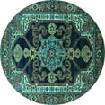 thumbnail image 1 of Ahgly Company Machine Washable Indoor Round Oriental Turquoise Blue Industrial Area Rugs, 8' Round, 1 of 4