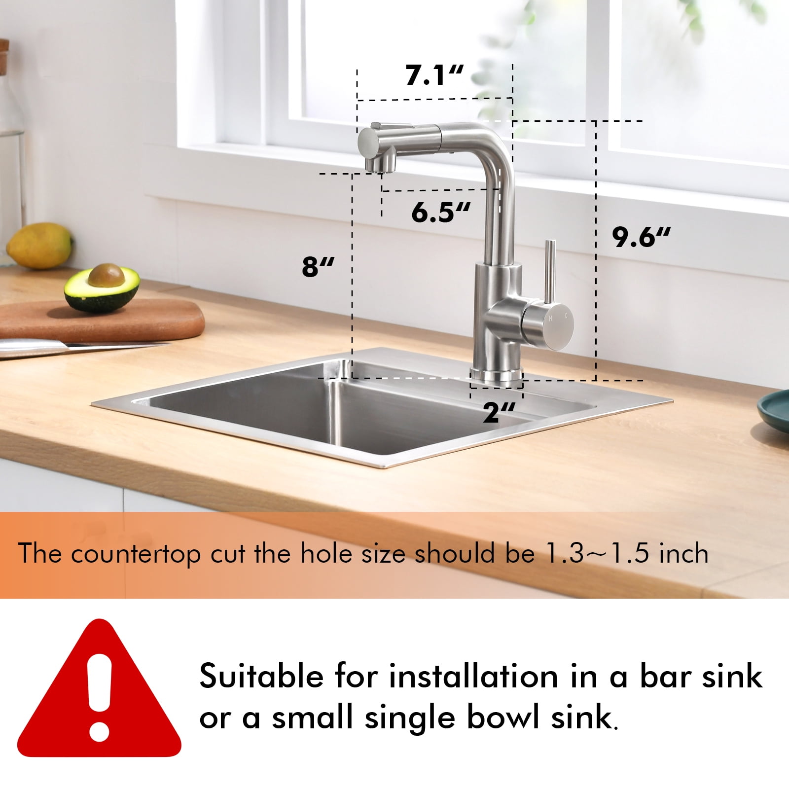 Sink Faucet,Kitchen Faucets with Pull Down Sprayer, Bathroom Sink Faucets Mini Bar Prep Faucet,2" x 7.1" x 9.6"
