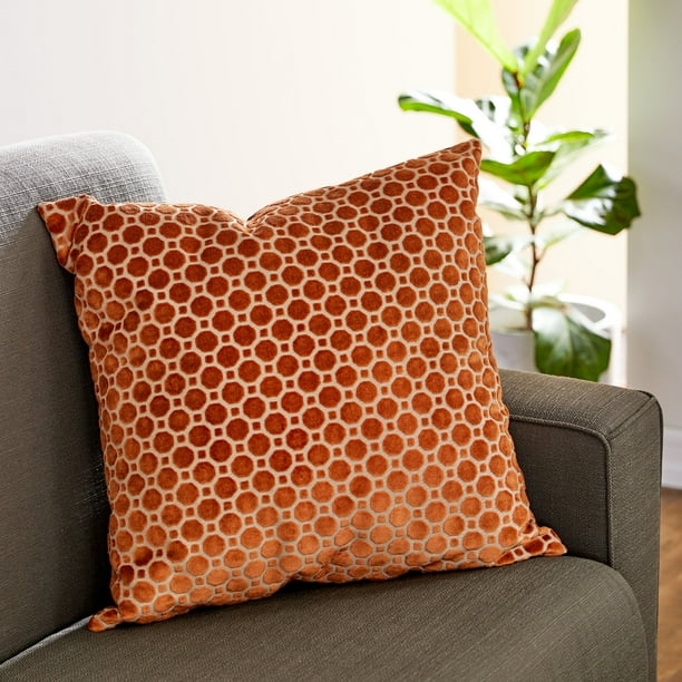 Decmode Large Square Bronze Throw Pillow with Geometric Pattern, 24