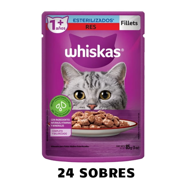Caja Whiskas Sobre Esterilizado Res 85g (24 Piezas)
