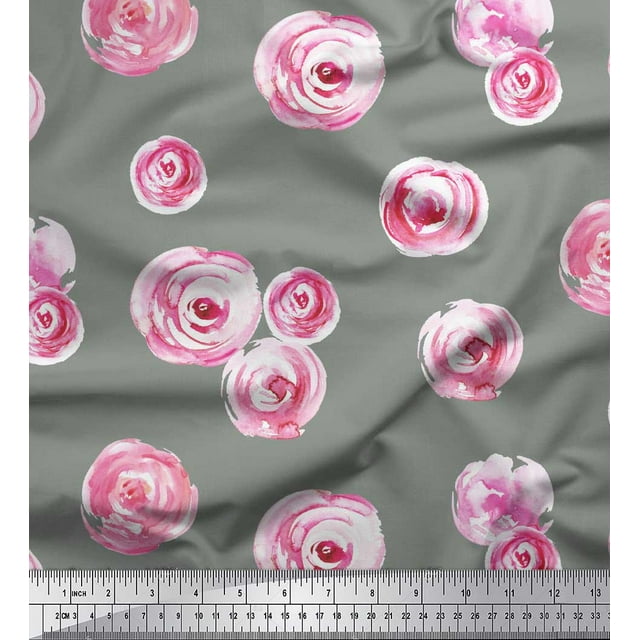 Soimoi Gray Poly Georgette Fabric Flower Watercolor Printed Craft Fabric by The Yard 42 Inch Wide