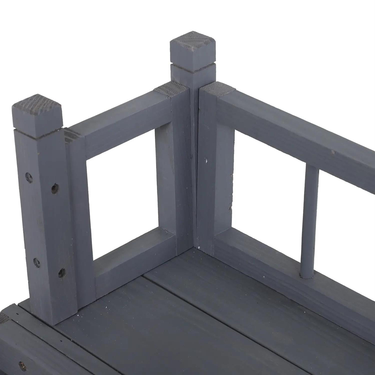 Pefilos Outdoor Weatherproof Cat House with Lockable Wire Door and Balcony, 2-Level Outside Shelter for Cats and Small Animals, Gray