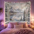 thumbnail image 2 of Snowy Mountain Lake Beyond Open White Shutters, Serene Rustic for Nature Lovers, Alpine Landscape Decor, Housewarming Gift, Tapestry Wall Hanging for Bedroom and Living Room, 2 of 7