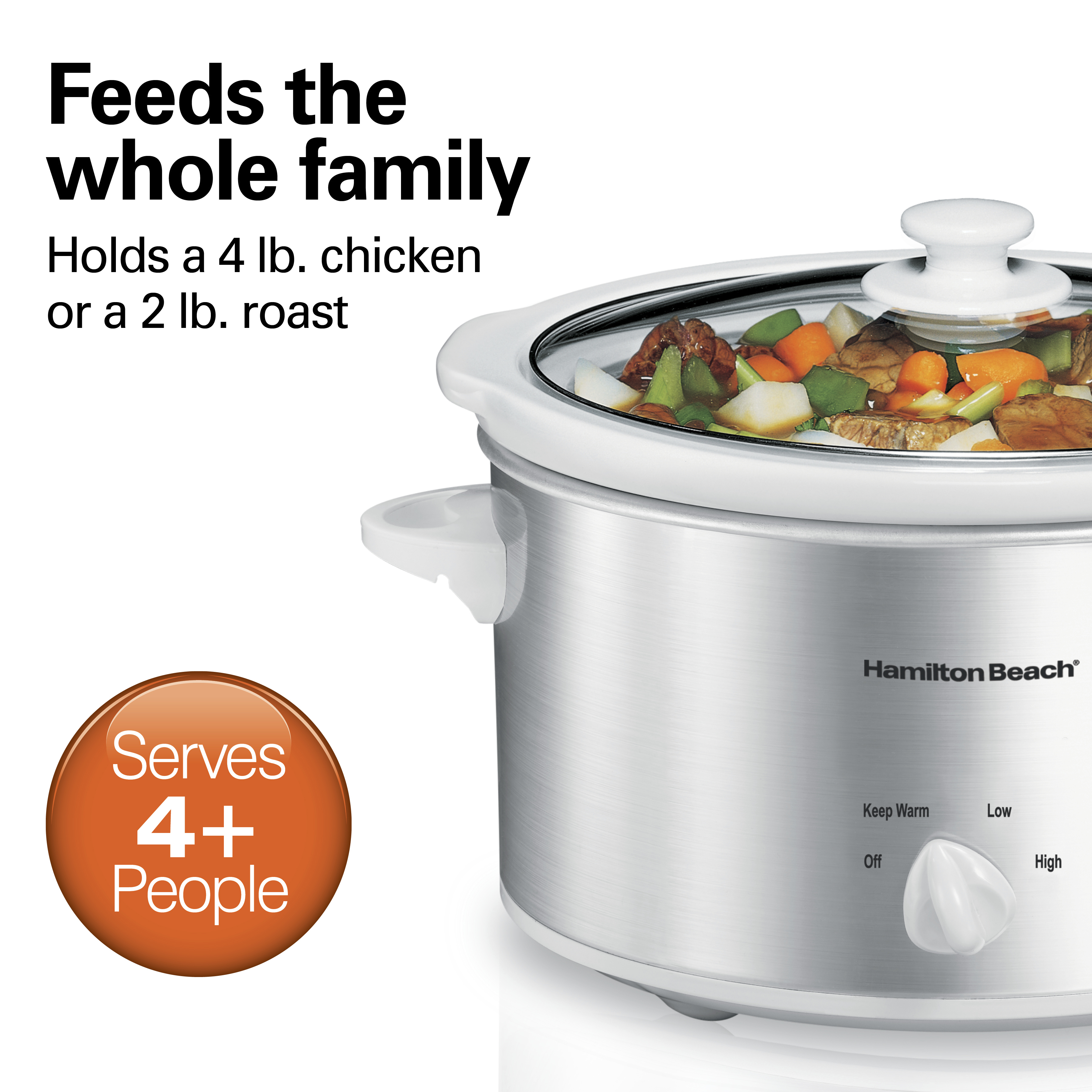 Hamilton Beach Slow Cooker, 4 Quart Capacity, Serves 4+ People, Removable Crock, White and Silver, 33140 - image 5 of 8
