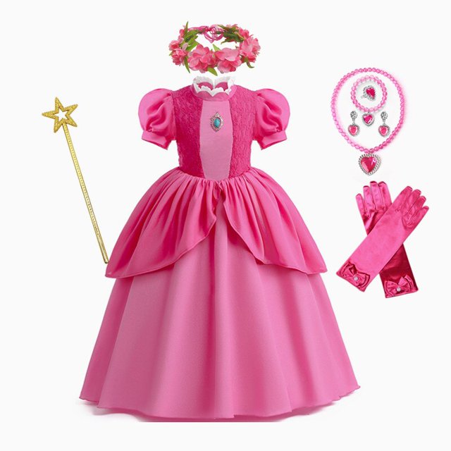 Vestido de Cosplay de princesa Peach para niña, traje de juego de rol para fiesta de cumpleaños, traje de actuación escénica para niños, vestidos de fantasía de Carnaval Fivean unisex