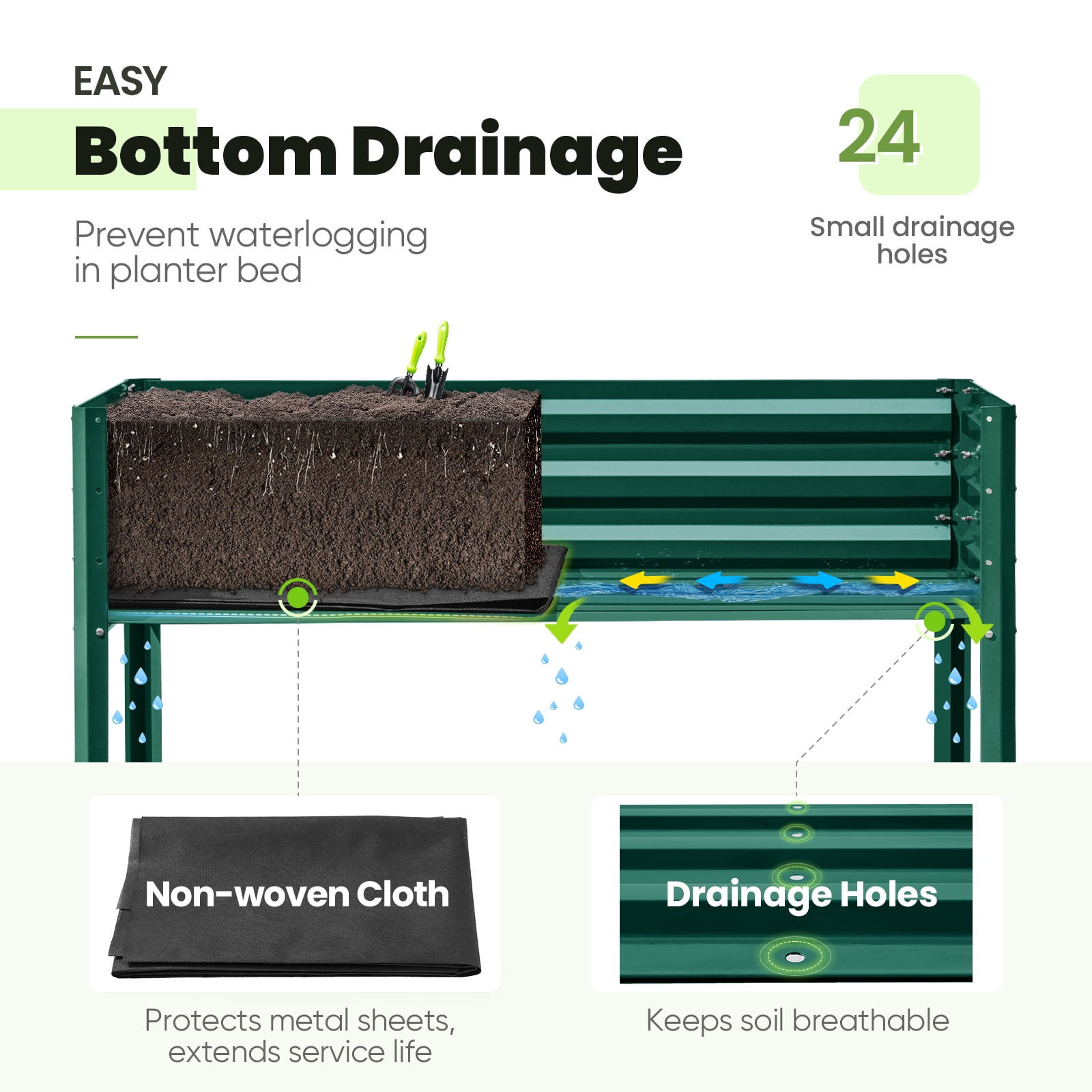 KING BIRD 47"×24"×32" Raised Garden Bed with Legs Galvanized Steel Metal Elevated Garden Planter Box for Outdoor Gardening Green
