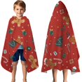 thumbnail image 3 of Red Christmas Gingerbread Man Pattern Hooded Bath Towel，50"x30" for Ages 3 To 12 Kids, Quick Dry Lightweight Soft Microfiber Hood Beach Towel Cover Up for Kids, 3 of 7