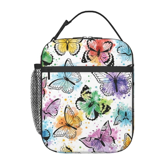 Colorful Butterfly Lunch Bag Reusable Thermal Lunch Box with Handle for Women and Men