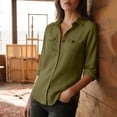 thumbnail image 6 of AherBiu Button down Shirt for Women Cotton Linen Lapel V Neck Long Sleeve Tops Vintage Lightweight Blouse(Medium,Army Green), 6 of 8
