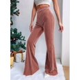 thumbnail image 6 of Women'S Velvet Elastic Waist Flare Leg Palazzo Long Pants Trousers Pink L, 6 of 9