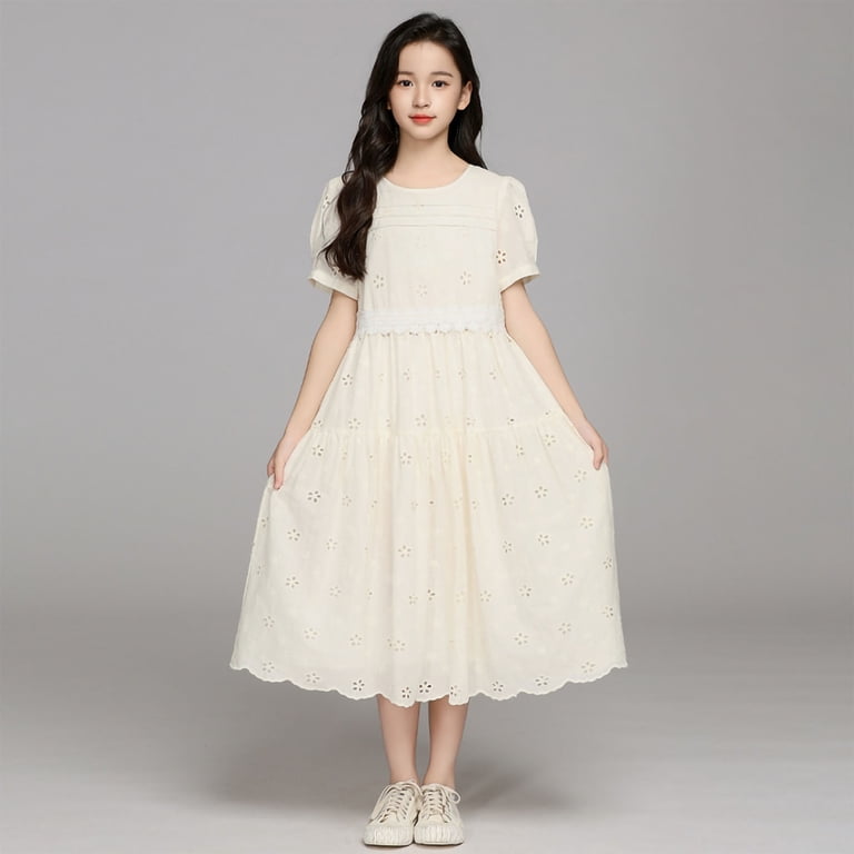 folklore white swiss dot lace tiered midi dress Lulu's Folklore White Swiss Dot Lace Short Sleeve Tiered Midi Dress NWT