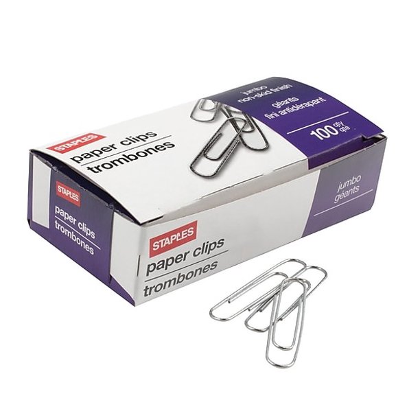 Staples Smooth Paper Clips Jumbo 100/Box 10 Boxes/Pack (A7026605/72578