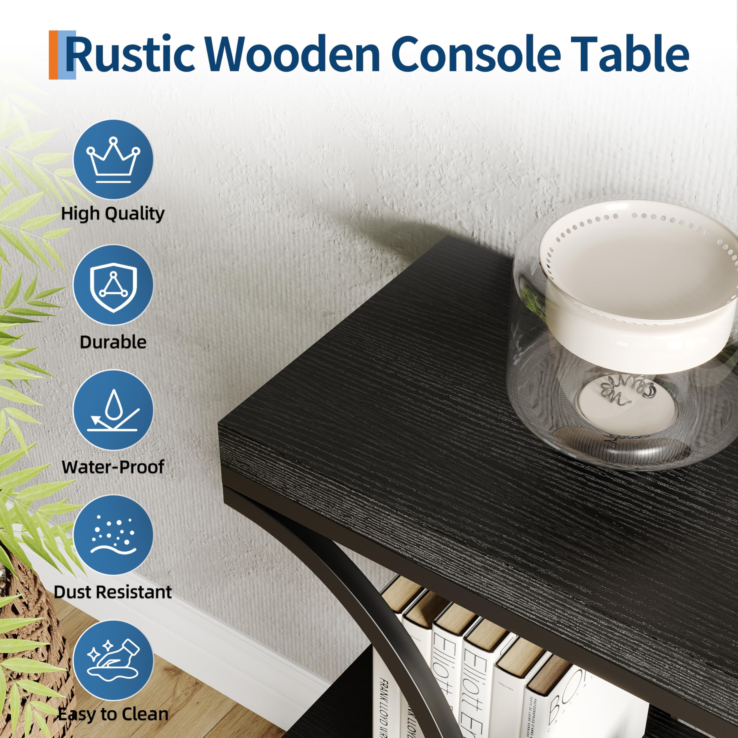 Huisuilinss Console Table,39" Narrow Entryway Table,Industrial 3-Tier Sofa Table With Round Metal Base And Storage Shelves,Wood Behind Couch Table For Living Room Hallway Foyer