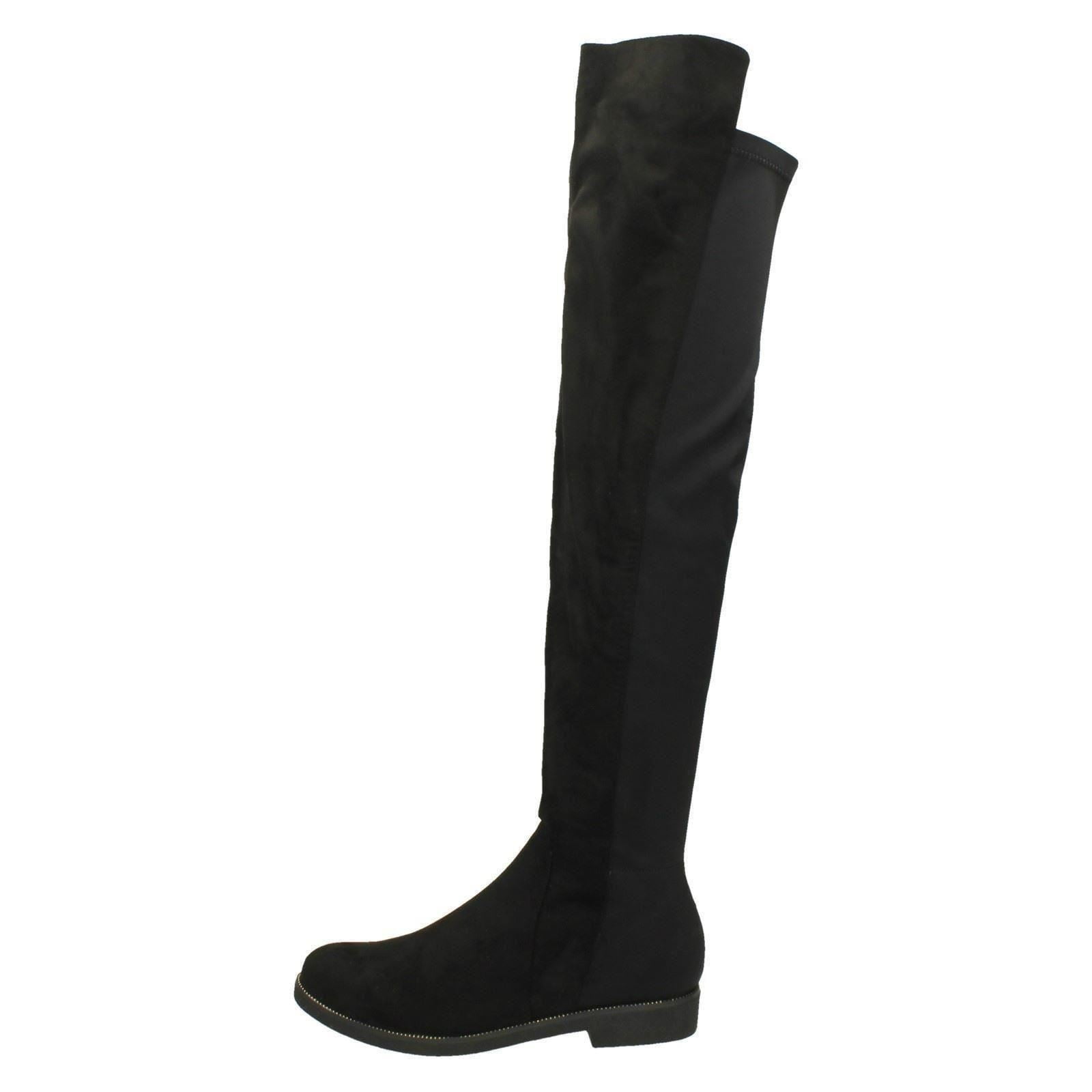 ladies black flat knee high boots