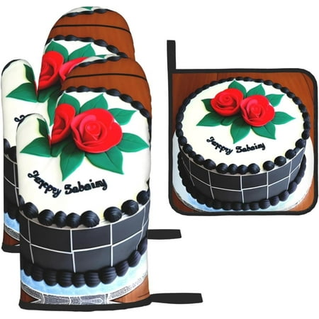 

Cakes Oven Mitt Set Heat Resistant Grill Mitt and Pot Holder Suitable for Kitchen Cooking Baking and Microwave (Set of 3)