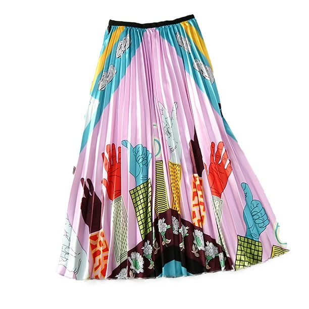 Gibobby faldas largas Falda de cintura Falda de longitud elástica Falda de falda plisada medio plisada estampada para mujer(Multicolor, Talla única)