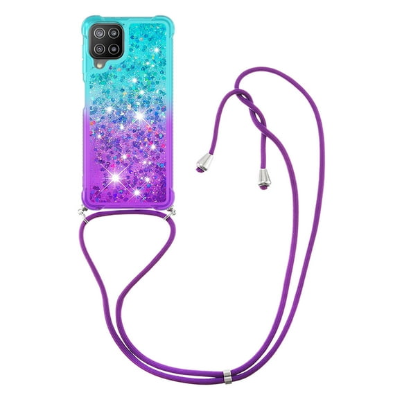Funda para Samsung Galaxy A22 4G Brillantina Líquida Divertida Reluciente y con Cristales en Movimiento Cuerpo Cruzado con Cordón Ajustable