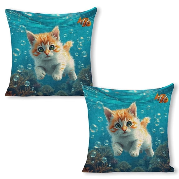 Bubble Kitten Linen toss pillowcase Decoration pillowcase Gift preferred 24x24" Cushion cover 2 set Sofa pillowcase Sofa bedroom living room car