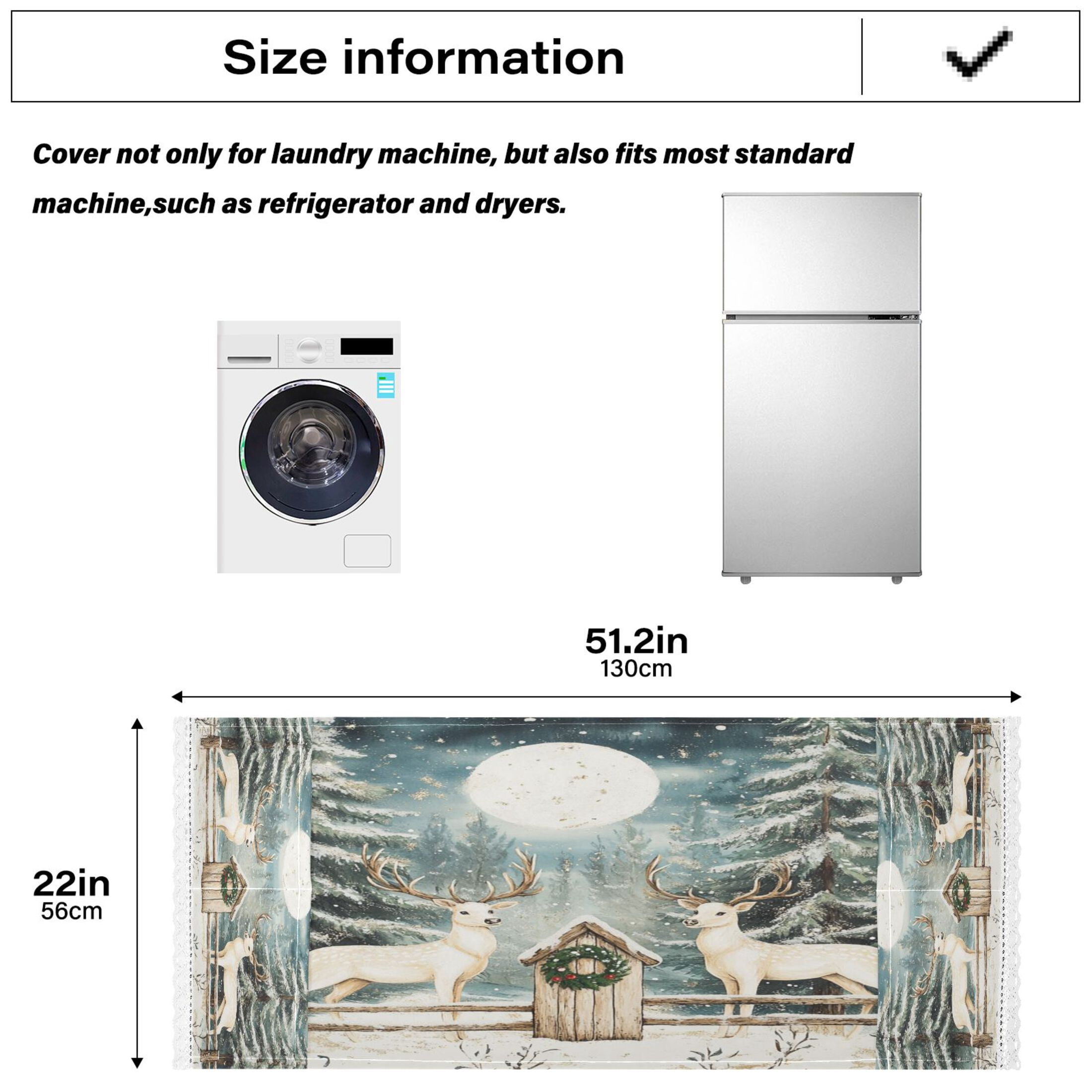 White Reindeer and SnowWasher and Dryer Covers Dust-Proof and Oil Resistant Fridge Cover with 4 Storage Pockets Washing Machine Top Cover for Laundry Kitchen Home 51.2 x 22 In