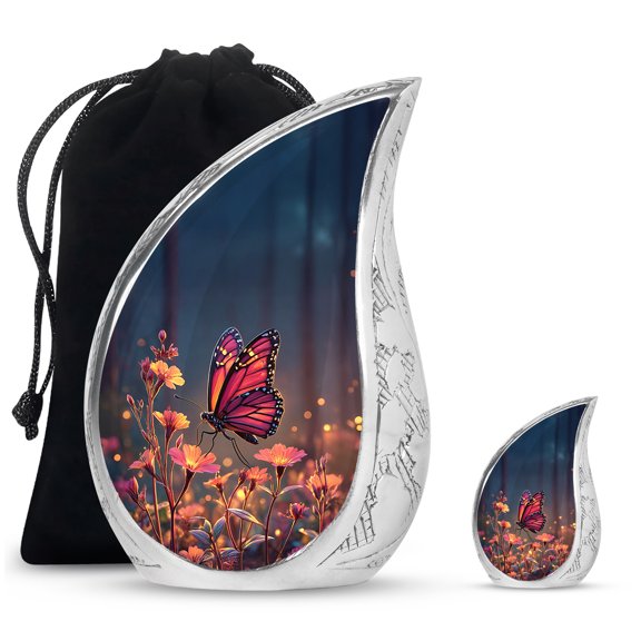 Glowing Butterfly Small Urns For Ashes Adult Men - Large Cremation Urn For Human Ashes Adult Female - Handmade Urn For Burial - Funeral Urns For Decorative - 10Inch And 3Inch