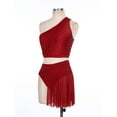 thumbnail image 4 of Yartina Robe Moderne Lyrique avec Strass pour Femmes, une Épaule Crop Top avec Jupe en Maille Bourgogne S, 4 of 7