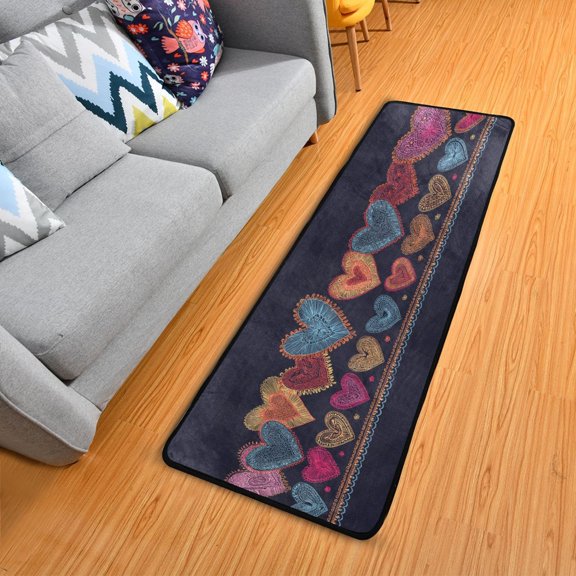 Doodle Hearts with Lace Valentine Long Floor Mat Runner Rug Area Rug Carpet Water Absorbent Non-Slip 72" x 24"