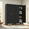 thumbnail image 4 of 61'' Metal Storage Cabinet with 2 Doors and Adjustable Shelves, Modern Style Steel Cabinet for Entrance Passage, Garage, Pantry, Kitchen, Living Room, Bathroom, Office, Black, 4 of 5