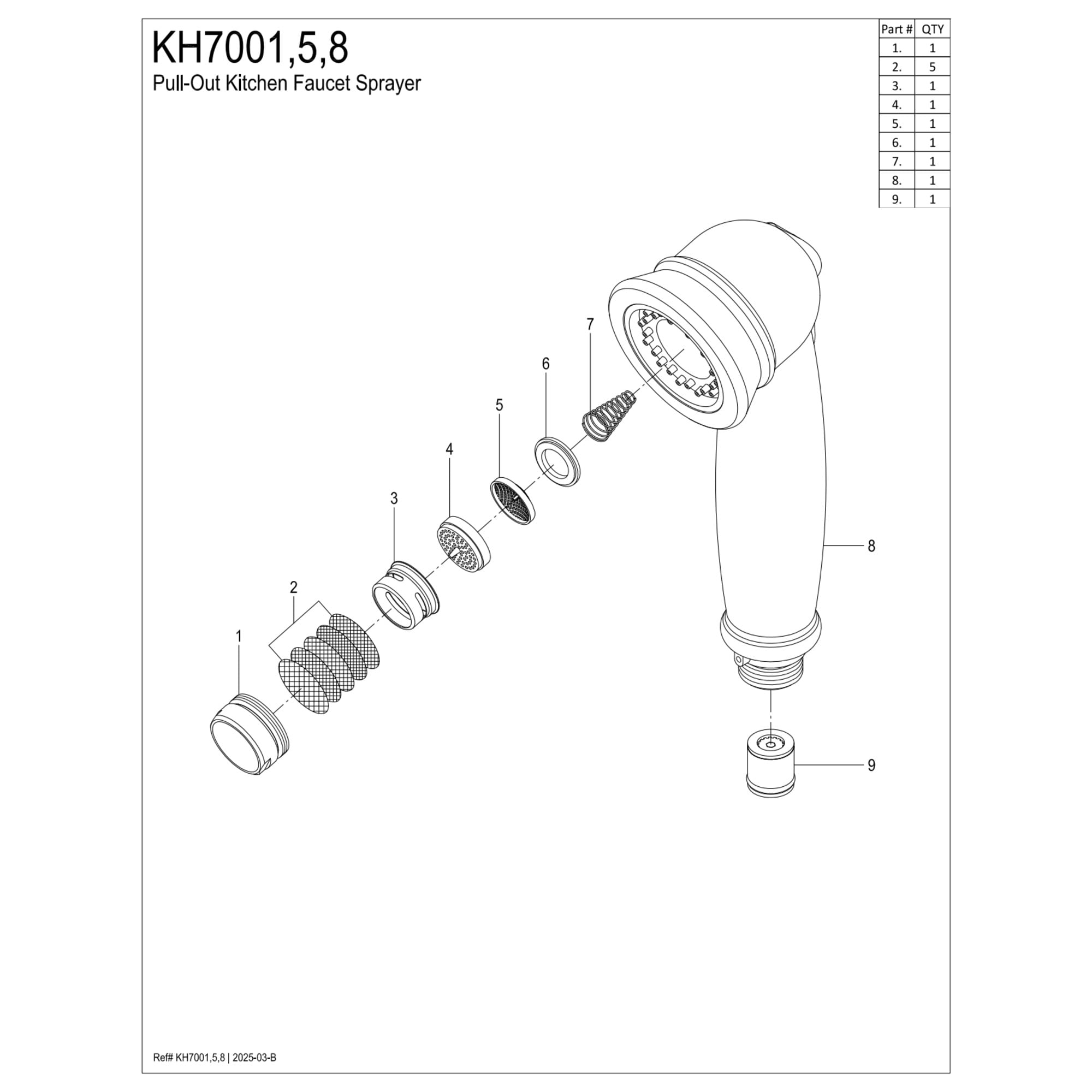 Kingston Brass KH7008 2-Function Pull-Out Kitchen Faucet Sprayer in Brushed Nickel
