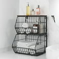 thumbnail image 5 of Wetheny 2 Tier Stackable Wall Mounted Wire Basket Fruit Basket with Wood Lid - Kitchen Pantry Organization and Storage, Hanging Storage Basket for fruits, Onion, Potato, Produce, Vegetable (Black), 5 of 9