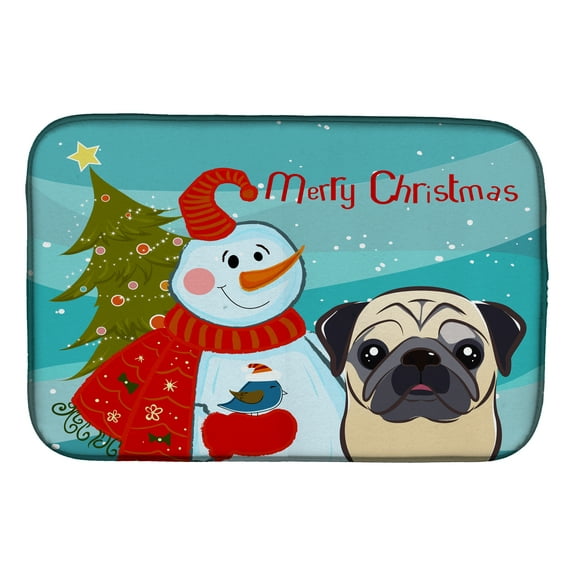 Snowman with Fawn Pug Dish Drying Mat