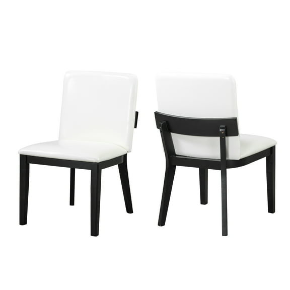 Modern Black-Finish Wood & White Glossy PU Leather Upholstered Dining Chairs Set of 2