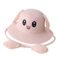 thumbnail image 1 of Movable Rabbit Ears Straw Hat Cute Children Beach Hat for Summer Short Trips Light Pink, 1 of 8