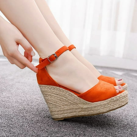 

Women s Bohemian Peep Toe Hemp Rope Large Size Platform Sandal Wedges Shoes