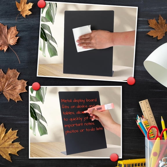 Magnetic Bulletin Board with Easel Stand Mini Black Magnet Metal Tabletop Memo Display Board for Back to School Menu Table Home Kitchen Office Supplies(11 x 8.5 Inches,8 Pcs)