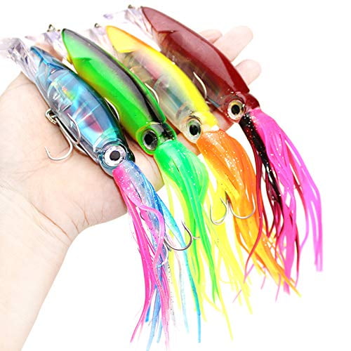 Soft Trolling Lures Skirts Cuttlefish Squid Jig Octopus Lures Glow in Dark Squid with 4 Hooks OriGlam Luminous Octopus Lures Squid Skirts Bait 