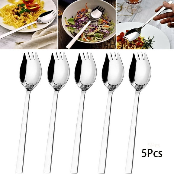 QIFEI 5Pcs Stainless Steel Spork Soup Salad Noodle Spoon Fork Cutlery Tableware