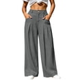thumbnail image 3 of Women's Solid Cotton Winter Casual Pants, High Waist Elastic Waist Zipper Button Double Pocket Long Trousers, Soft All Season Daily Bottoms for Outdoor Seaside | TruHer,Dark Gray S, 3 of 8