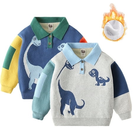 

KYAIGUO 2-7T Toddler Kids Boys Dinosaurs Sweater Cartoon Polar Thick Knit Shirt Baby Winter Lapel Pullover Fleece Sweater