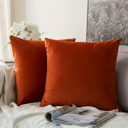 

MIULEE Pack of 2 Burnt Orange Velvet Throw Pillow Covers 16x16 Inch Soft Solid Decorative Square Set Cushion Case for Couch Sofa Bedroom