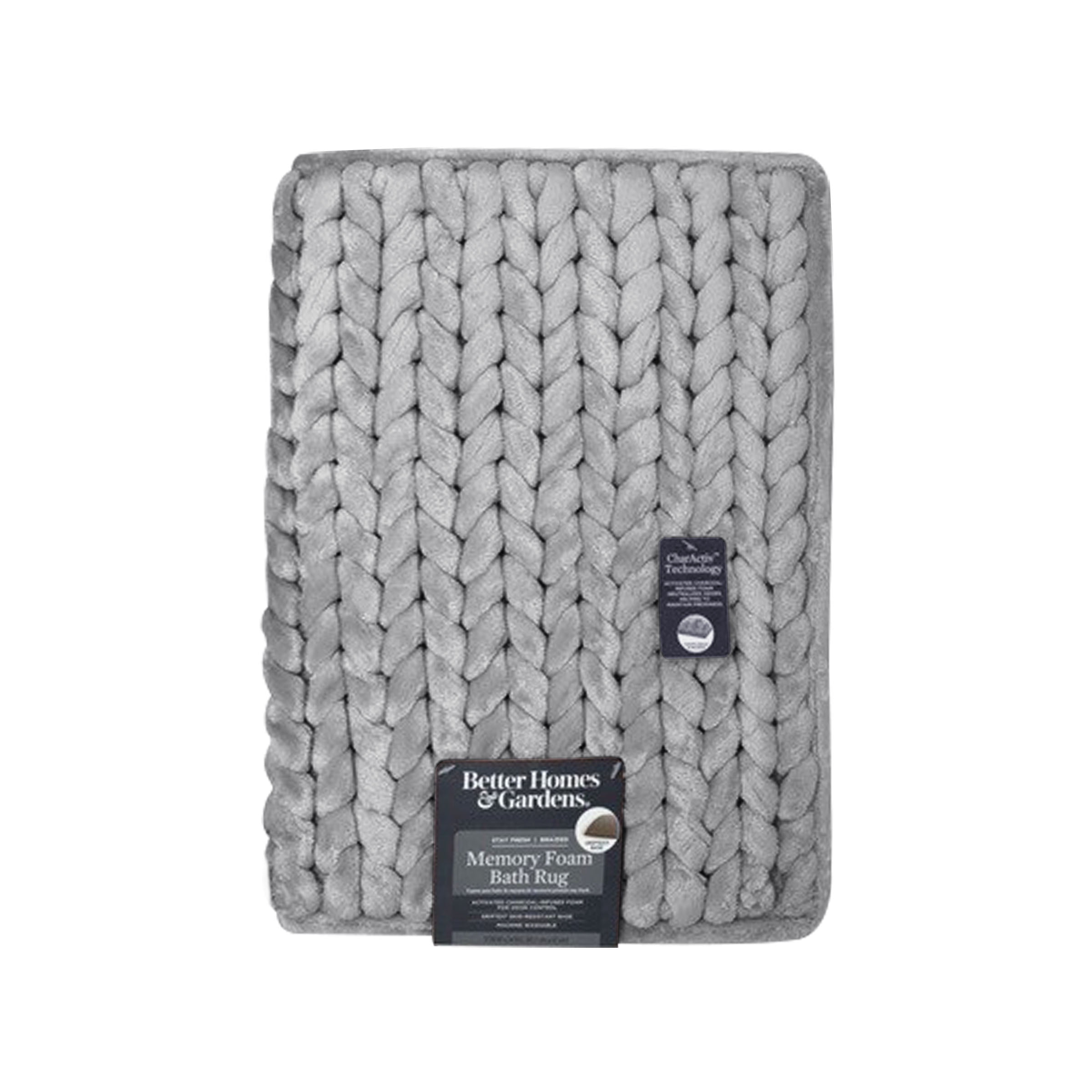 Better Homes & Gardens Thick & Plush Braided Bath Rug, Light Grey, Charcoal Infused Memory Foam, 17x24", 1