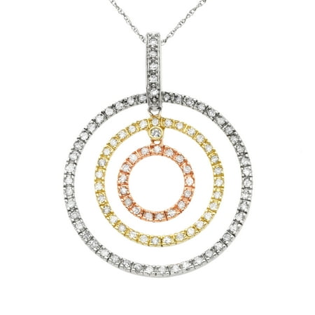 3/4 ct Diamond Circle Pendant Necklace in 14kt Three-Tone Gold