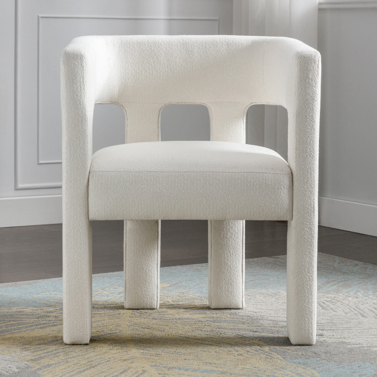 Modern Sherpa Barrel Dining Chair - White Upholstered Accent Armchair, No Assembly-462413