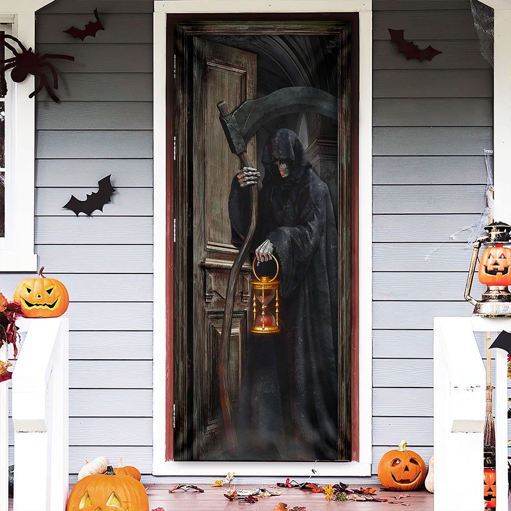 Grim Reaper Halloween Door Cover, Grim Reaper Knocking At The Door Home Decor TQN425D 30" x 80