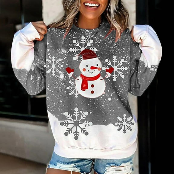 AOOCHASLIY Christmas Tops Women Fashion Christmas Long Sleeves Tops Blouse Pullover Sweatshirt