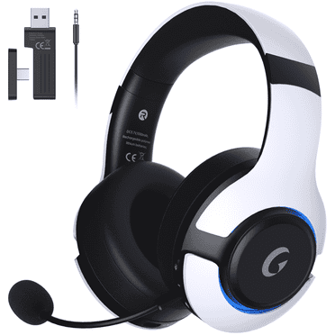 UDH Wireless Gaming Headset for PS5/PS4/PC/Mac/Switch,over Ear 2.4G/Bluetooth 5.3 Gaming Headphones with Noise-Canceling Mic,45H Battery Life, RGB,3.5mm Wired Suit for Xbox Series,White&Black