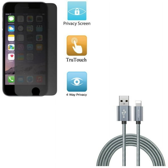 iPhone 8/7/6S/6 - Charger Cord 10ft USB Cable w Privacy Screen Protector - Power Wire Braided Long Sync, Film TPU Anti-Peep Anti-Spy for iPhone 8/7/6S/6