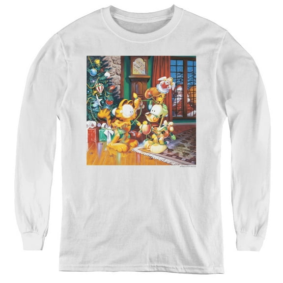 Garfield Odie Tree Youth Long Sleeve T-Shirt White
